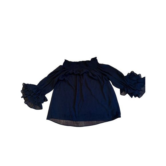 CeCe Black Sheer Layered Sleeve Blouse –‎ Size Large112 - Picture 1 of 7